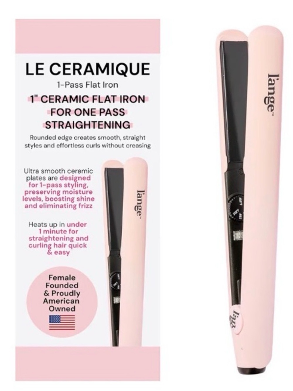 Lange Pink Ceramic Hair Straightener NIB/Factory Sealed